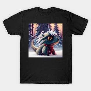 Baby Blue Dragon with Scarf in the Snow T-Shirt